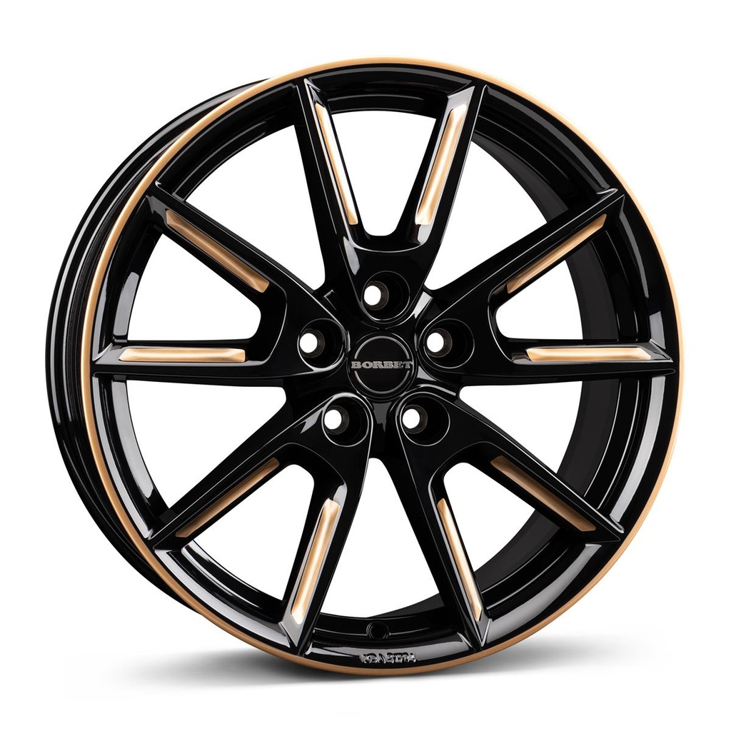BORBET LX18 BLACK GLOSSY GOLD SPOKE RIM 8x18 5/112 ET40 CB66.6