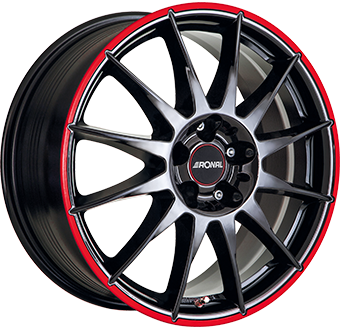 RONAL R54 MCR JET BLACK RED RIM 7x16 4/98 ET35 CB58.1