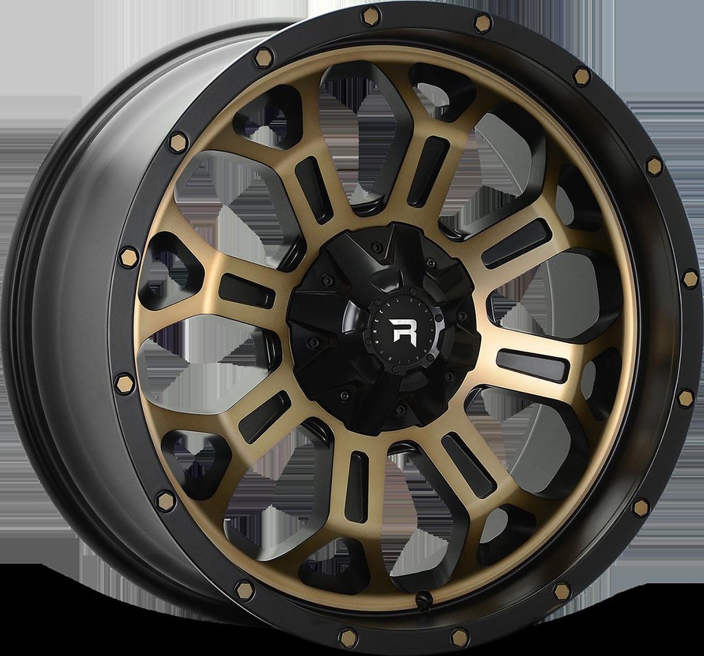 R-SERIES R12 POLISHED BRONZE & BLACK 9.5x20 6/139.7 ET15 CB106.1