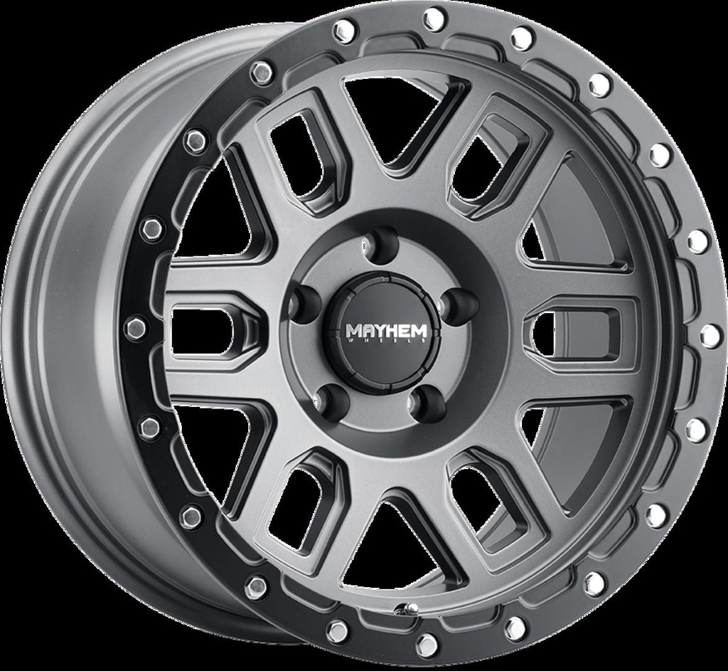 MAYHEM DELTA MATTE GUN METAL / MATTE BLACK LIP 9x17 6/139.7 ET0 CB106